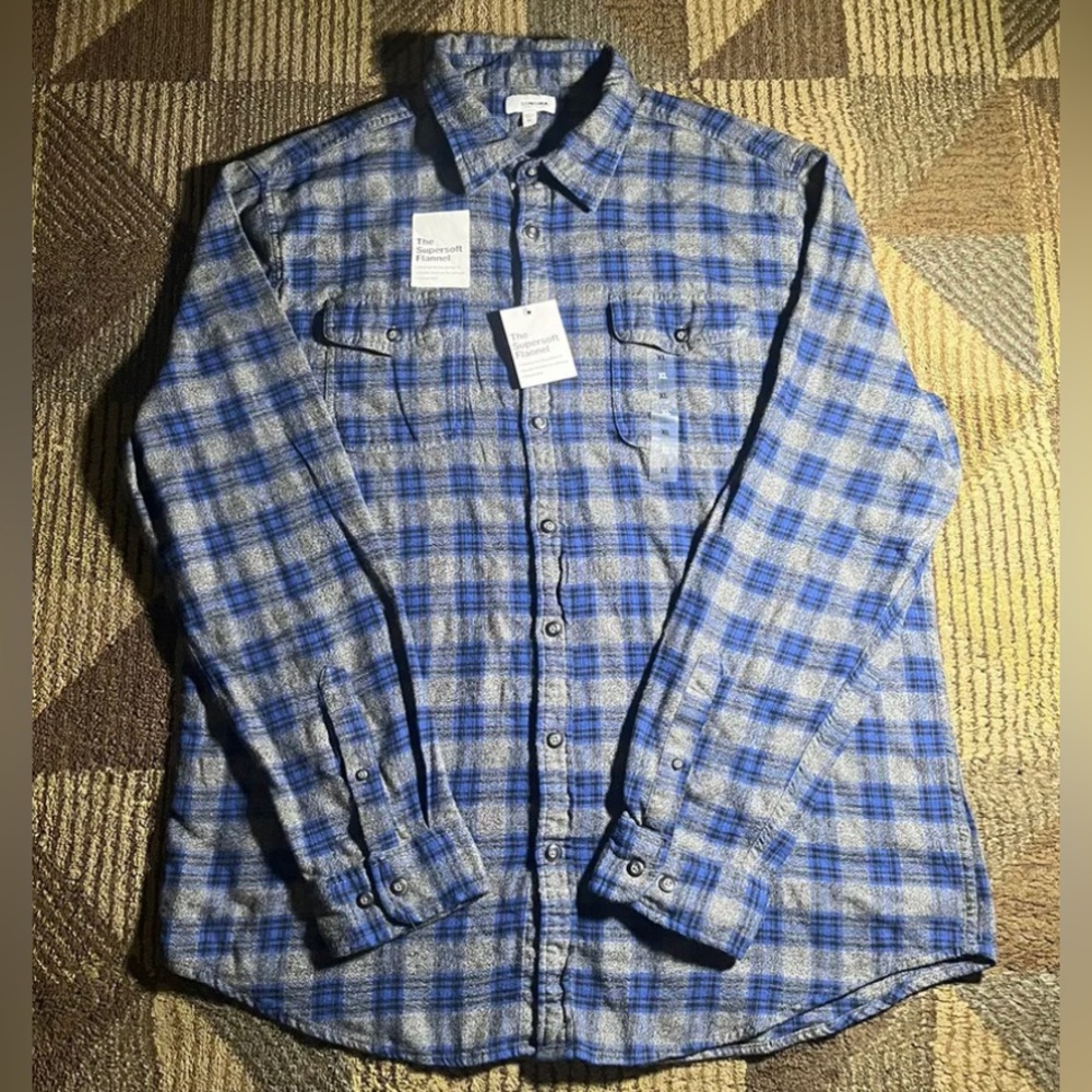 Sonoma Mens Blue/Black Plaid Long Sleeve Button Down Shirt Size Xl *NEW*